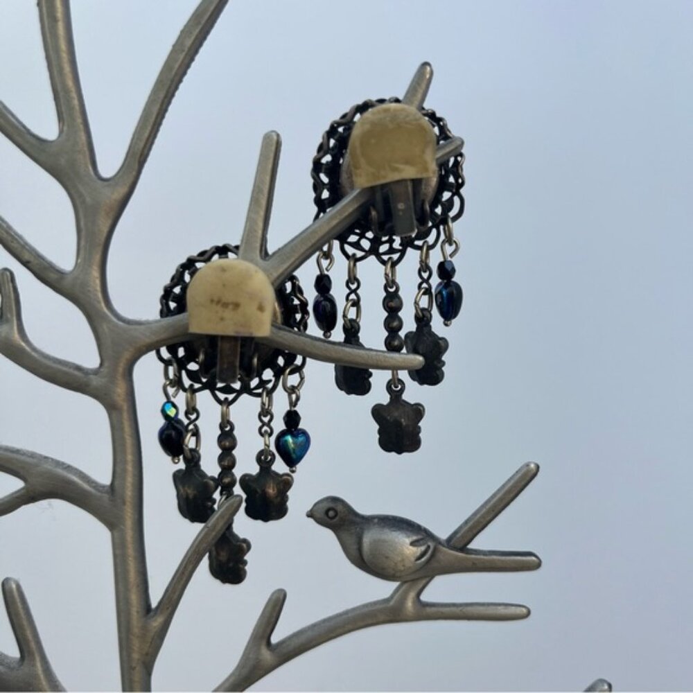 Vintage Banana Bob Silver Blue Iridescent Stone Starfish Dangle Clip On Earrings - Picture 3 of 11